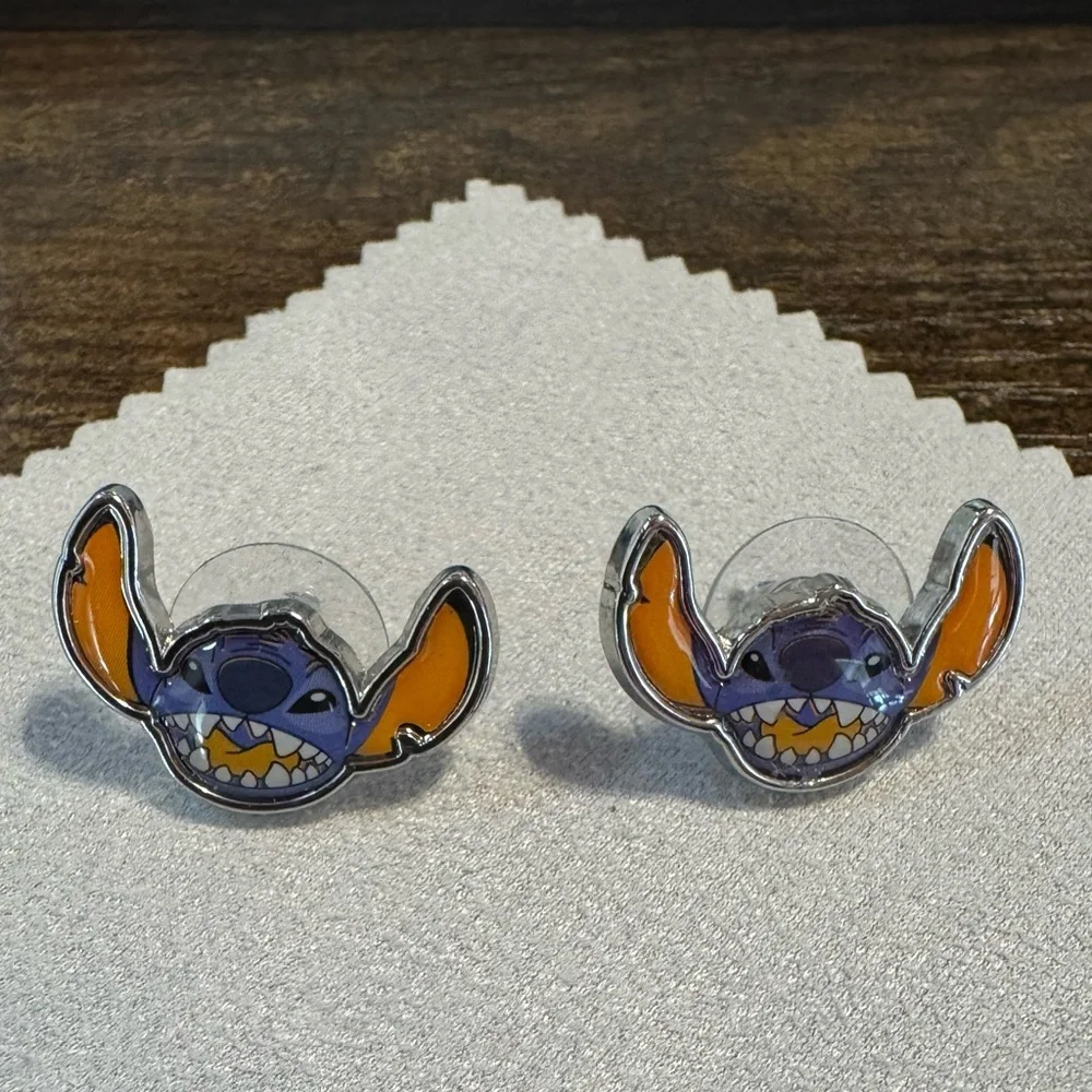 *Stitch Kids Disney Silver Plated Earrings & Charm Purple and Orange